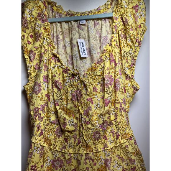 Old Navy Plus Sz 2XL Yellow Floral Midi Dress Cottage Core Peasant Prairie - Picture 2 of 10